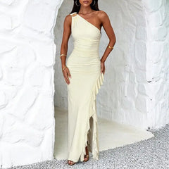 Women's Slant-Shoulder Ruffle-Front Split Dress Know You're Still Able