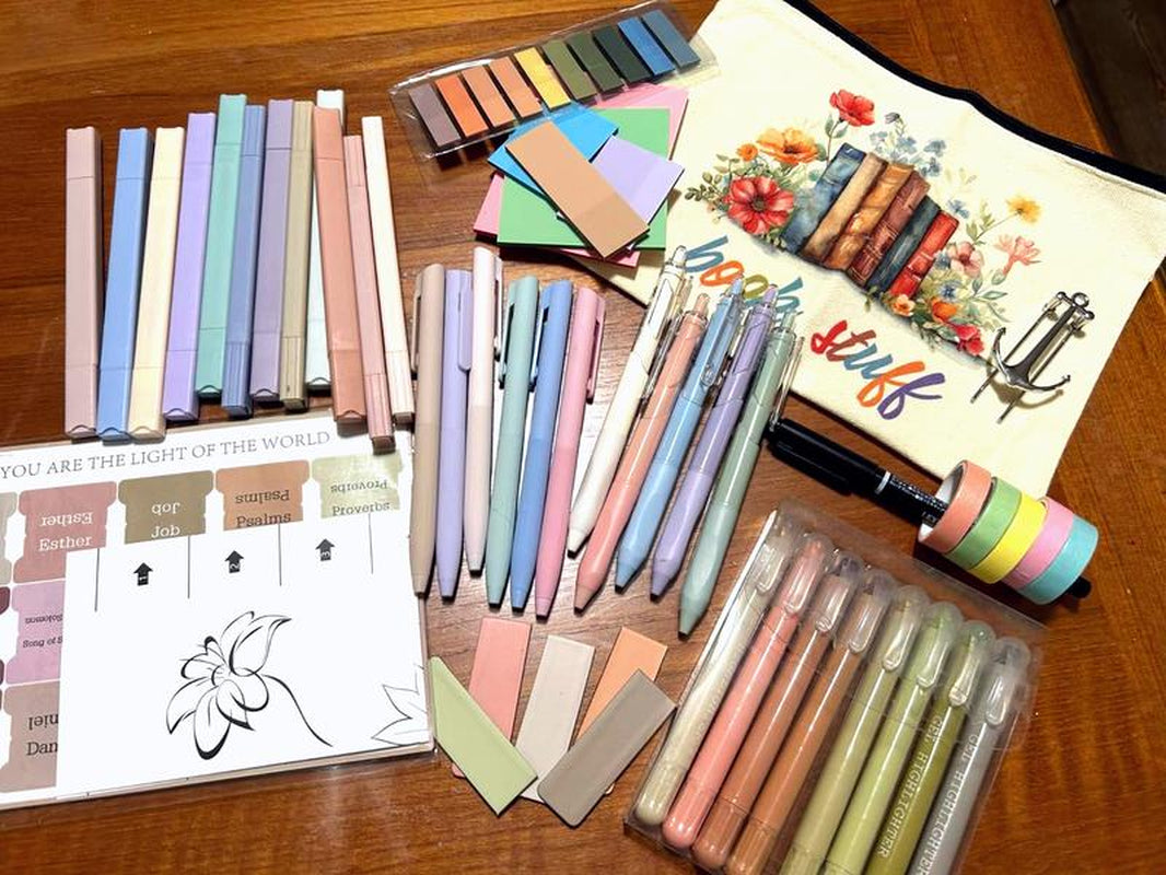 Easter Bible Journaling Kit Gift 55Pcs Bible Study Supplies with Canvas Bag Gel Pens Colorful Highlighters Bible Tabs Transparent Sticky Notes Marker Index Tabs Magnetic Bookmark Bible Aesthetic Book Annotation Kit for Christian Women Teenagers Student