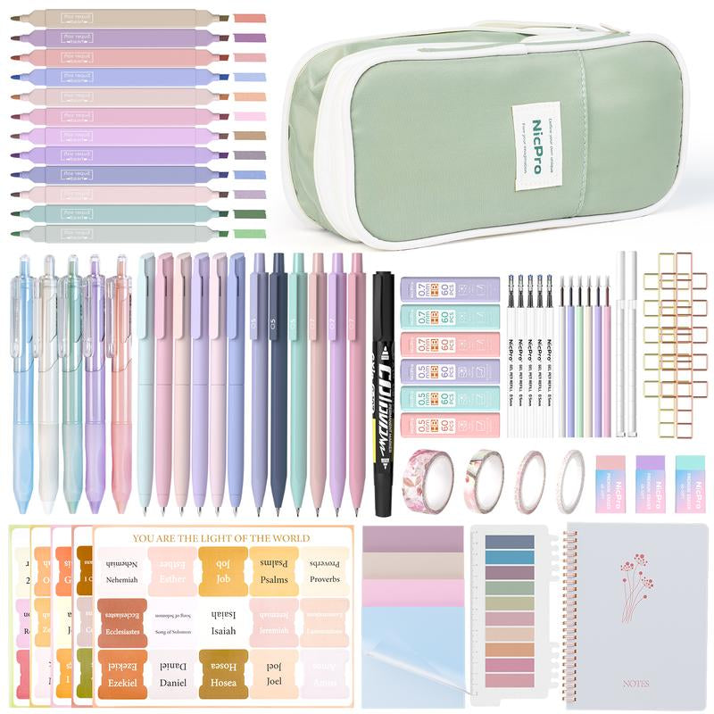 Nicpro 76PCS Bible Study Supplies Journaling Kit with Tabs, Notebook, Highlighter and Pen Case - Annotation Kit, Study Group Essentials Accessories Set for Women, Students, Beginner Christian Gifts