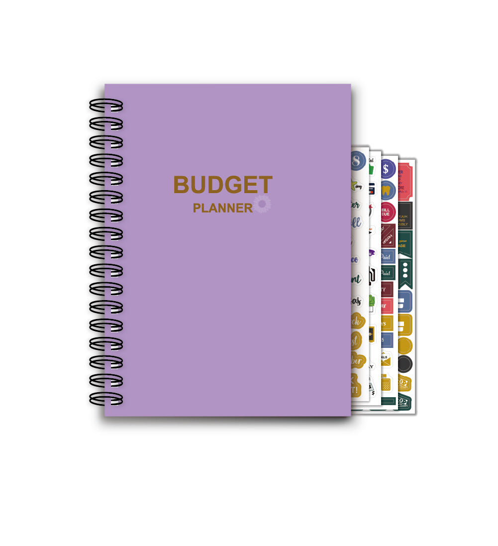 Coil Budget Planner Notebook with Monthly Financial Stickers | English Expense Tracker & Money Management Book Set