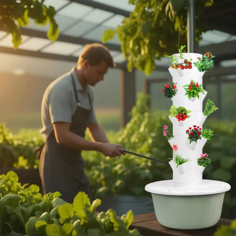 5 Layers Hydroponic Growing Tower with Tank, Indoor Hydroponics Growing System, Vegetables Vertical Planter Tower Garden Kit