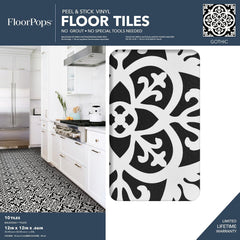 Gothic Peel & Stick Floor Tiles, Black, 24"X24", 10 Pack