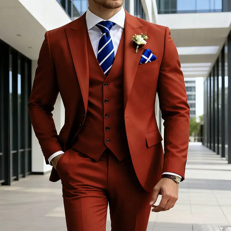 Mens Three-Piece Solid-Color High-End Stylish Suit With A Sophisticated Vibe Know You're Still Able
