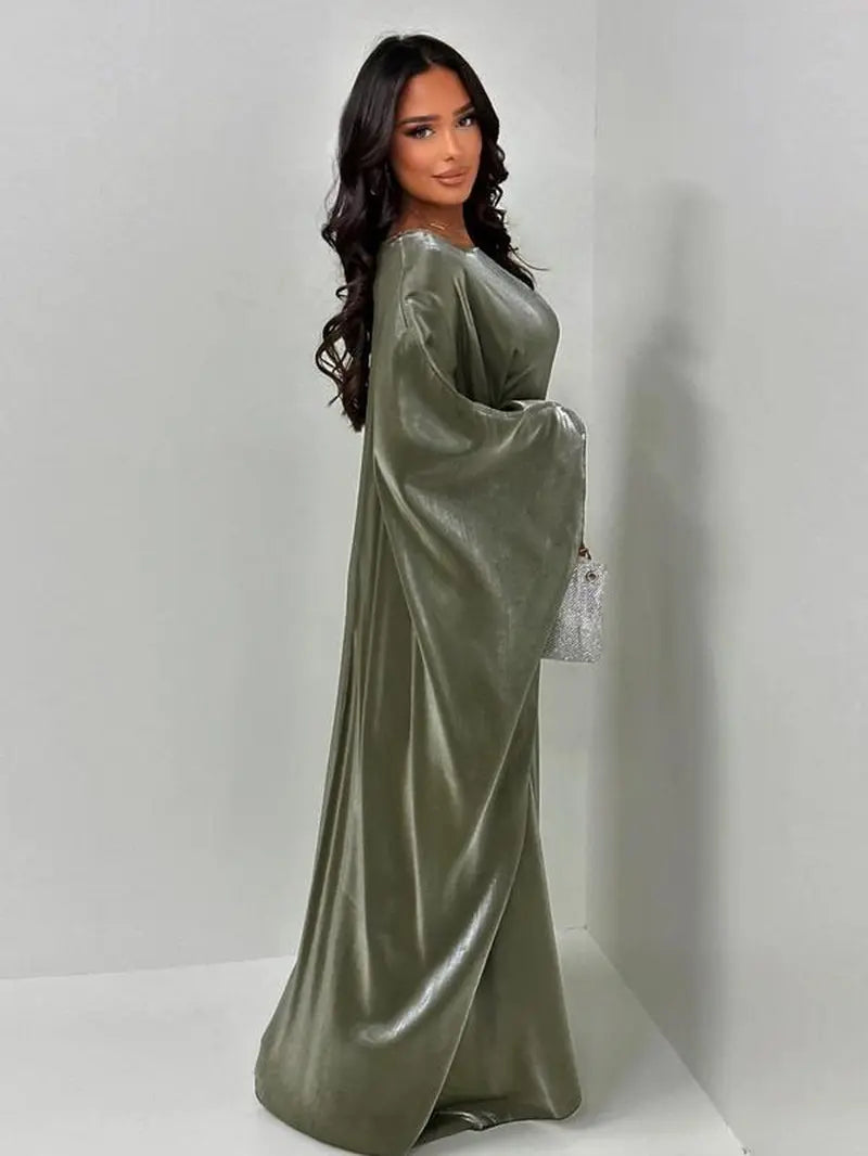 Women'S Solid Color round Neck Kaftan, Modest Fashion Long Sleeve Dress for Daily Wear, Women'S Islamic Clothing for All Seasons