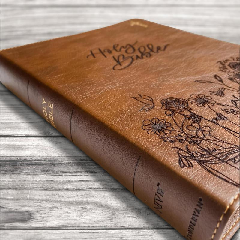 Personalized NIV Journaling Bible - Brown - Holy Bible with Rose Garden - Hand Lettered and Engraved