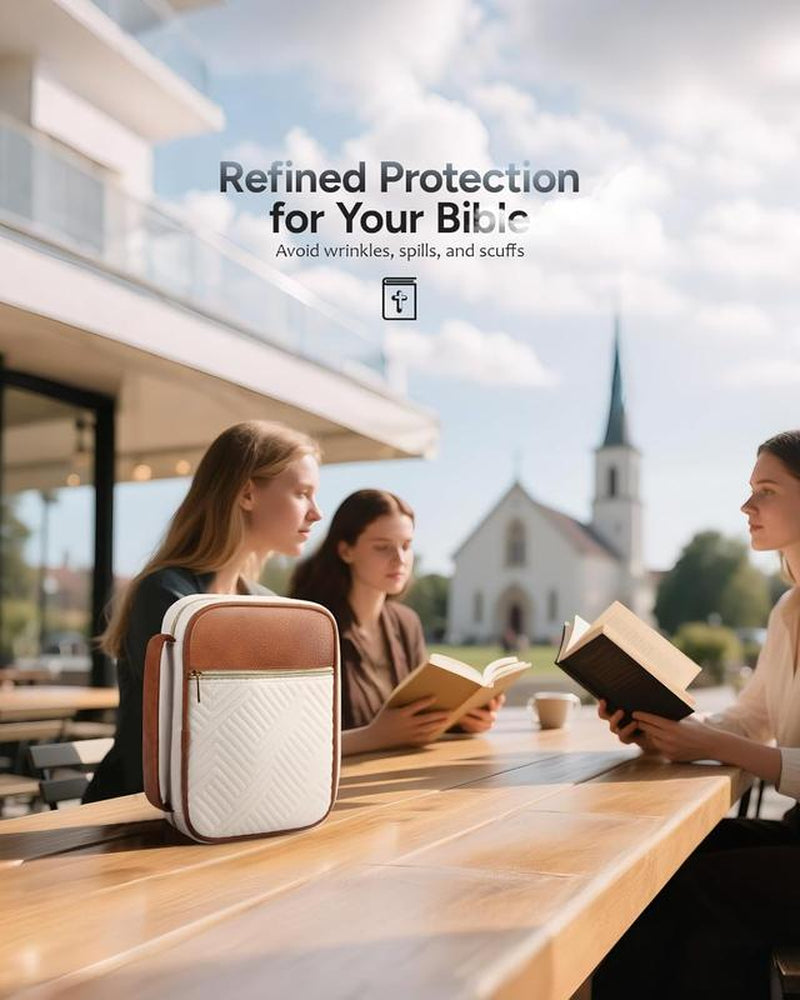 Quilted Vegan Leather Bible Cover, Color-Blocked Bible Cover Case for Women, Large Carrying Case with Handle, Study Supplies & Christian Gift for Women