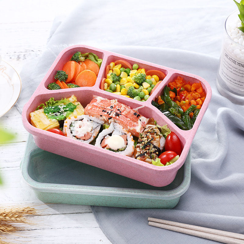 Natural Wheat Straw Lunch Box - Eco-Friendly Microwave Safe Bento with Cutlery
