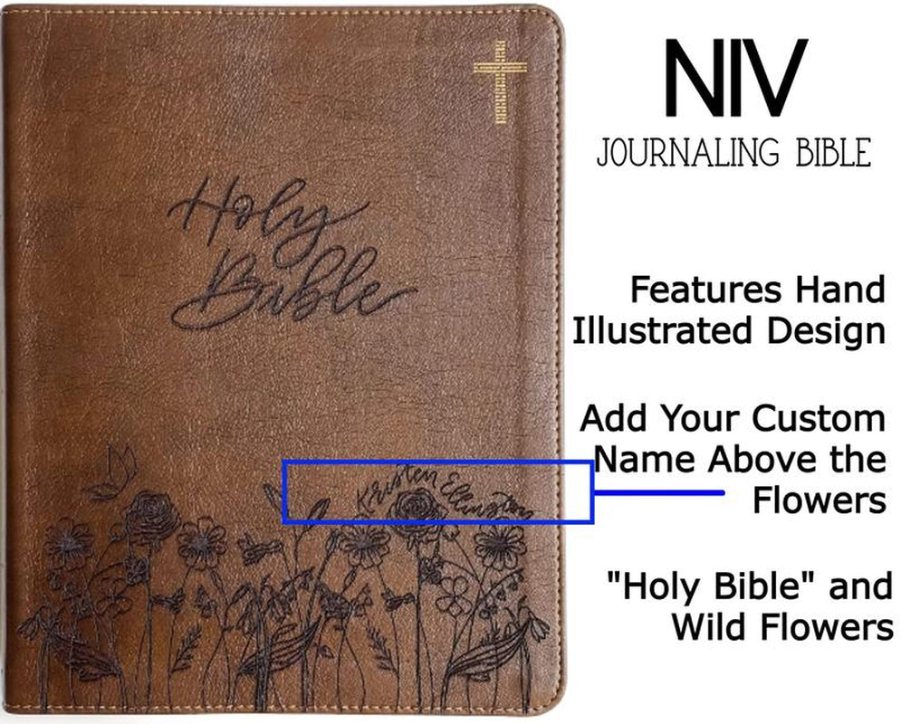Personalized NIV Journaling Bible - Brown - Holy Bible with Rose Garden - Hand Lettered and Engraved