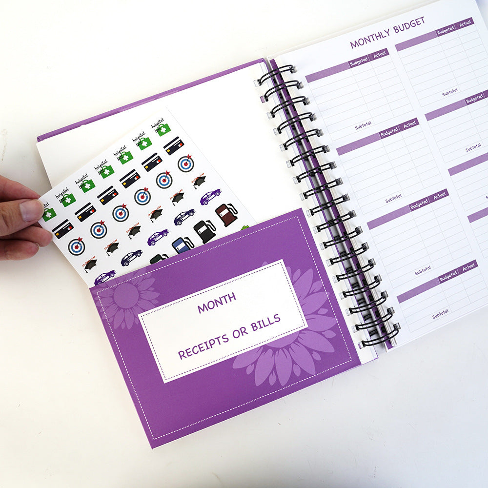 Coil Budget Planner Notebook with Monthly Financial Stickers | English Expense Tracker & Money Management Book Set