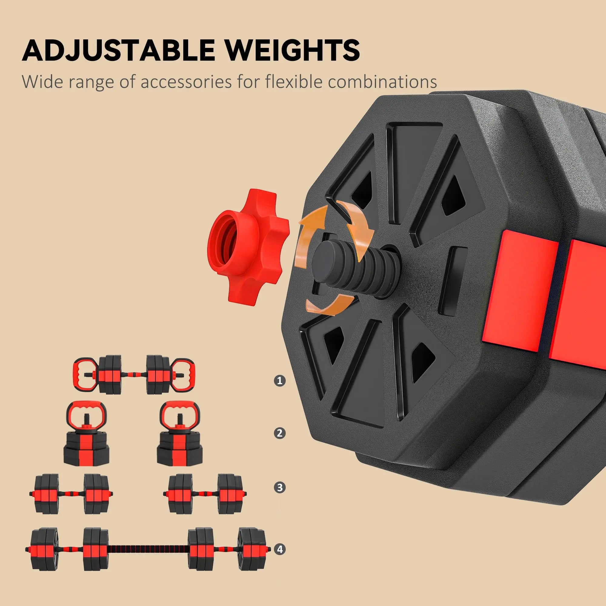 SPORTNOW 4-in-1 Adjustable Weight Dumbbells Set, Used As Kettlebell, Barbell, Dumbbell, Push-Up Stand, 30kg Free Weights Set For Men And Women Home Gym Training, Red Know You're Still Able