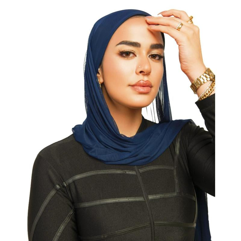 2 in 1 Instant Swim and Gym Hijab Quick Dry Waterproof Undercap with Presewen Mesh Hijab Casual Black