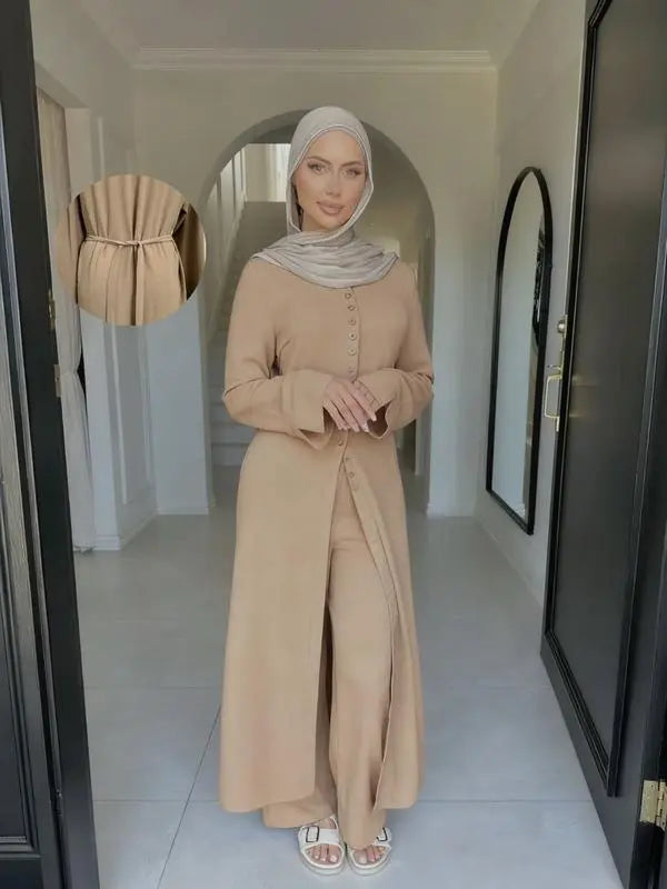 Women'S Modest Long Sleeve Top & Pants Set, Casual Loose-Fit Outfit, All-Season Comfortable Clothing for Daily Wear, Abaya Hijab Set Know You're Still Able