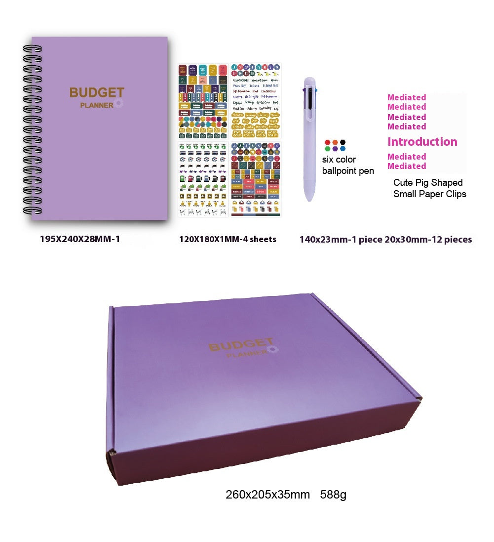 Coil Budget Planner Notebook with Monthly Financial Stickers | English Expense Tracker & Money Management Book Set