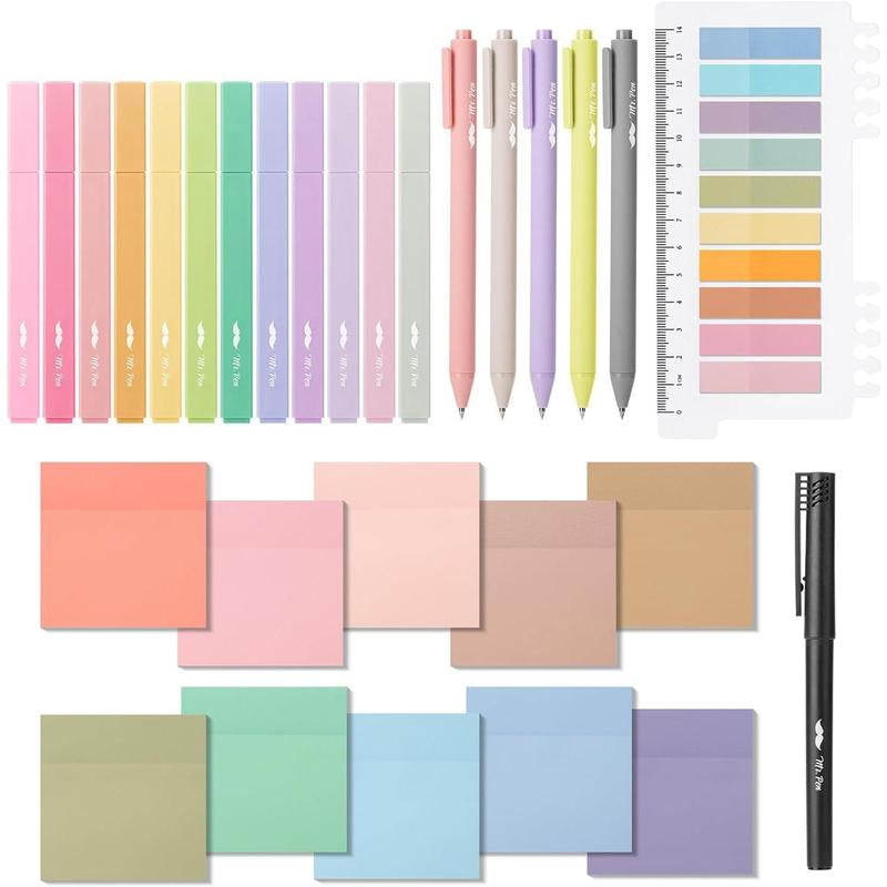 Mr. Pen Aesthetic Book Annotation Kit 38 Pcs Retractable Gel Pens & Vibrant Highlighters Office Supplies Birthday Gift, Back to School Supplies Student Essentials Learning Materials