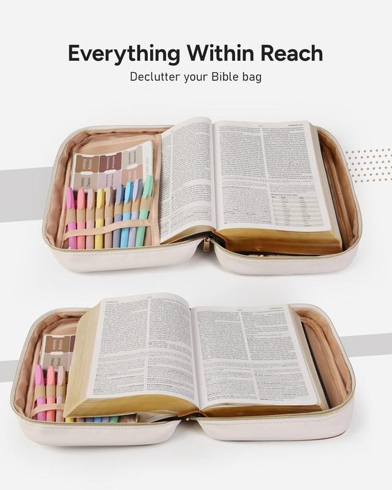 Quilted Vegan Leather Bible Cover, Color-Blocked Bible Cover Case for Women, Large Carrying Case with Handle, Study Supplies & Christian Gift for Women