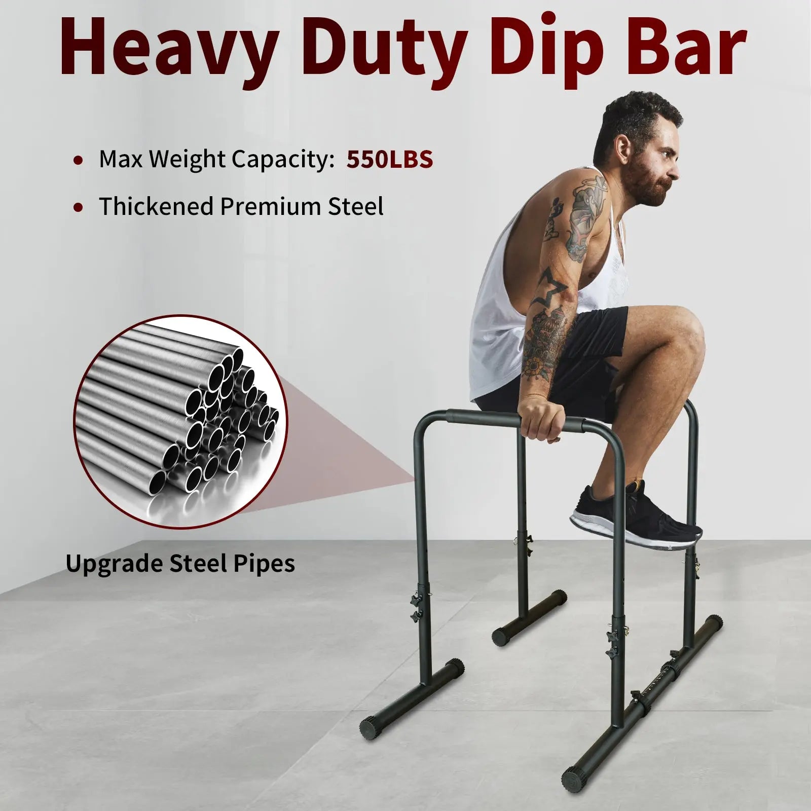 Power Tower Dip Station Pull Up Bar Stand Adjustable Height Heavy Duty Multi-Function Fitness Training Equipment Know You're Still Able