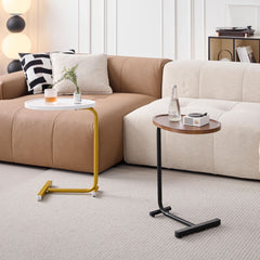 Brown C-shaped Side Table, Small Sofa Table For Living Room