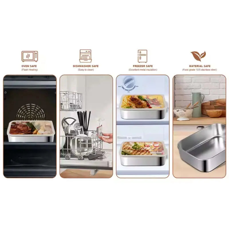 PUCOHOUSE Stainless Steel Food-Grade Storage Containers, Square Freezer And Refrigerator Organizers, Office Lunch Boxes Know You're Still Able