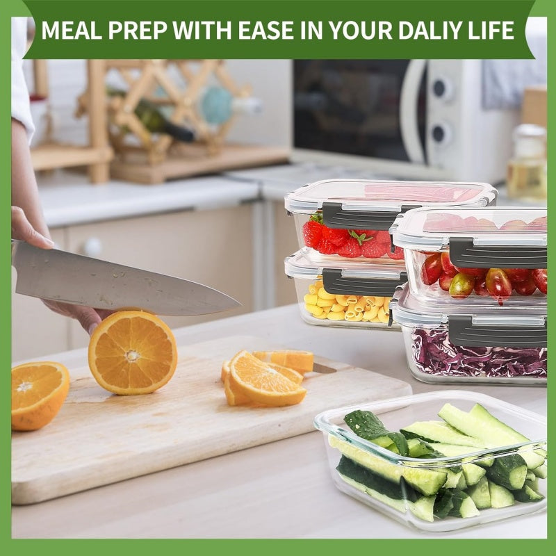 Premium Borosilicate Glass Meal Prep Containers Airtight Bamboo Lids (Plastic Free)
