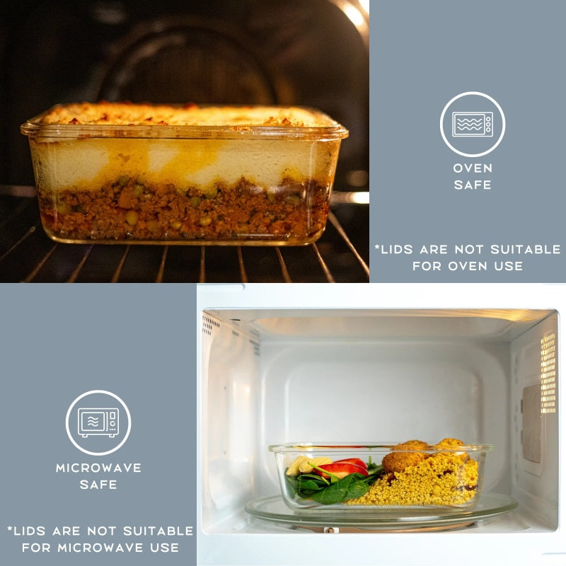 Premium Borosilicate Glass Meal Prep Containers Airtight Bamboo Lids (Plastic Free)