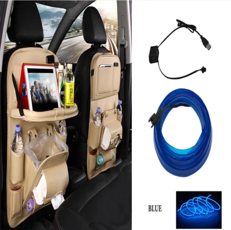 PU Leather Car Storage Bag Multifunction Seat Back Tray Hanging Bag Waterproof Car Organizer Automotive Interior Accessories Know You're Still Able