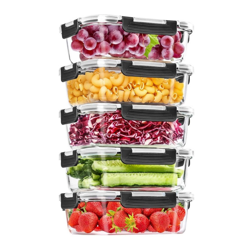 Premium Borosilicate Glass Meal Prep Containers Airtight Bamboo Lids (Plastic Free)