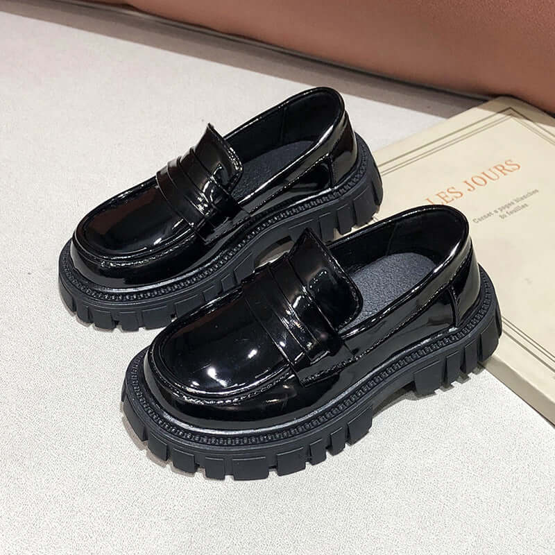 Spring And Autumn Children's English Style Black Thick Sole Single Shoes Know You're Still Able
