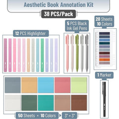 Mr. Pen Aesthetic Book Annotation Kit 38 Pcs Retractable Gel Pens & Vibrant Highlighters Office Supplies Birthday Gift, Back to School Supplies Student Essentials Learning Materials