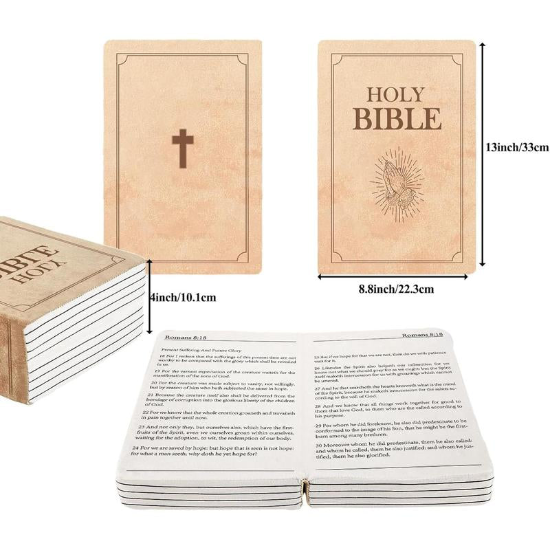 Holy Bible Plush Pillow – Book Shape, Openable Design, Inspirational Bible Verse, Cozy Beige Throw Pillow for Home Decor and Faithful Comfort Generic Generic