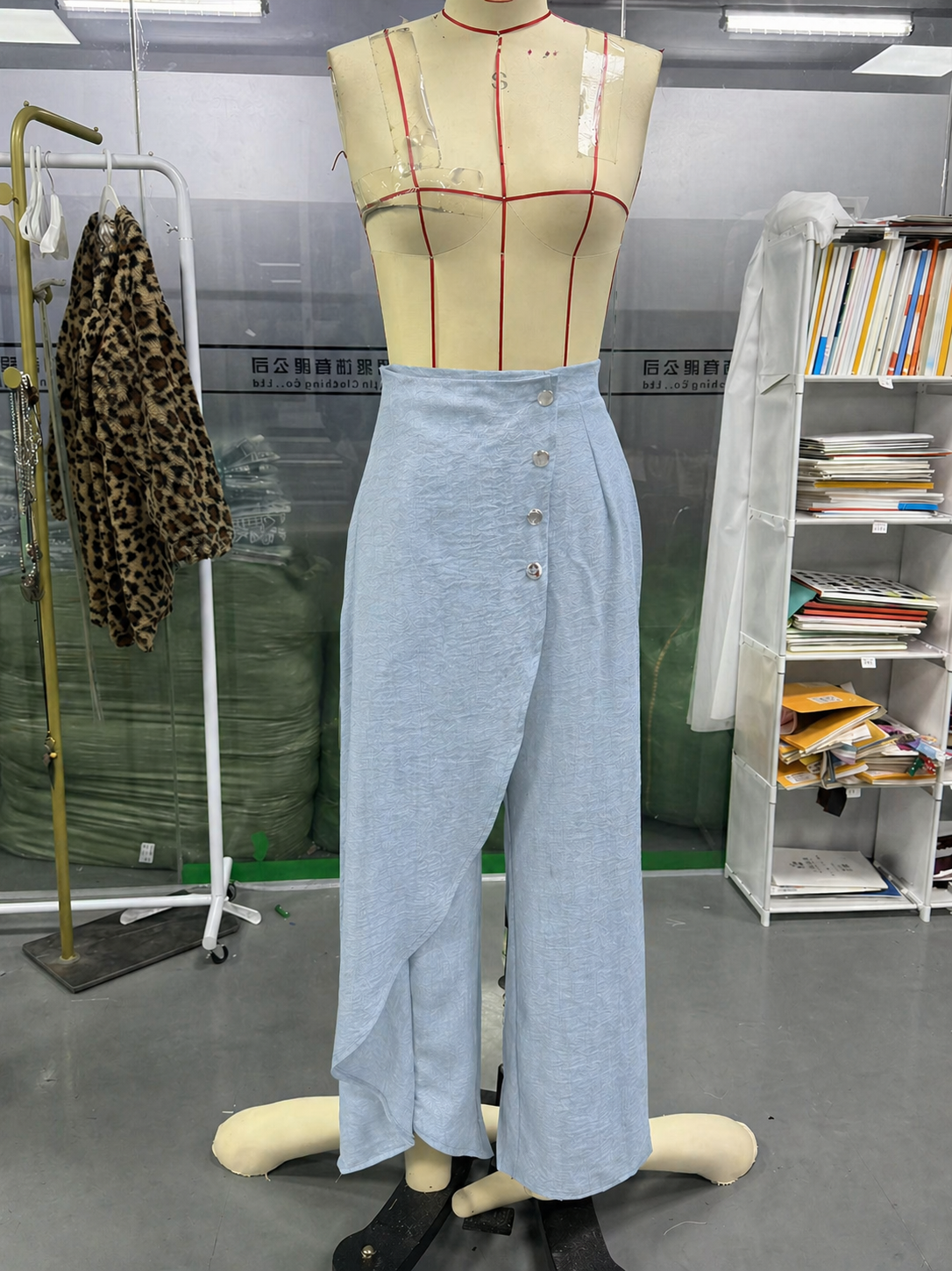Unique Straight-leg Pants with Large Ruffled Buttons