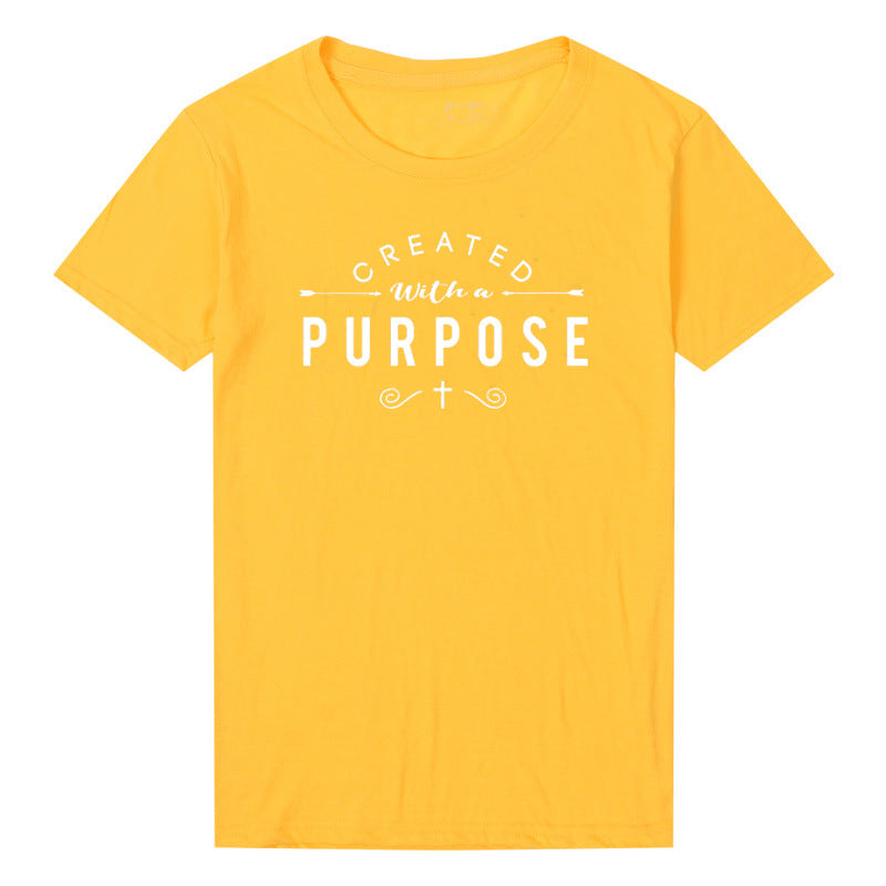 Created With A Purpose Cross Sleeve T-Shirt Christian Faith Graphic Tee, Inspirational Religious Shirt, Unisex Streetwear Top