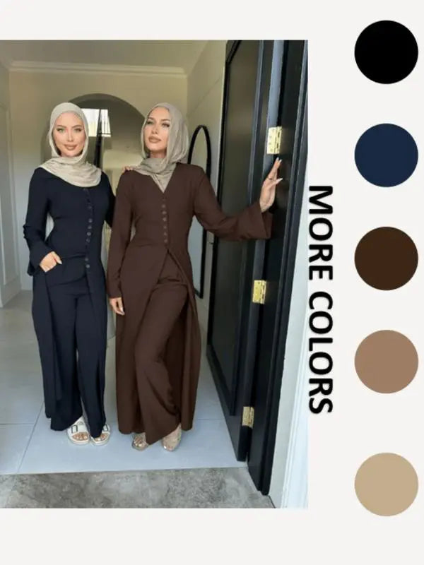 Women'S Modest Long Sleeve Top & Pants Set, Casual Loose-Fit Outfit, All-Season Comfortable Clothing for Daily Wear, Abaya Hijab Set Know You're Still Able