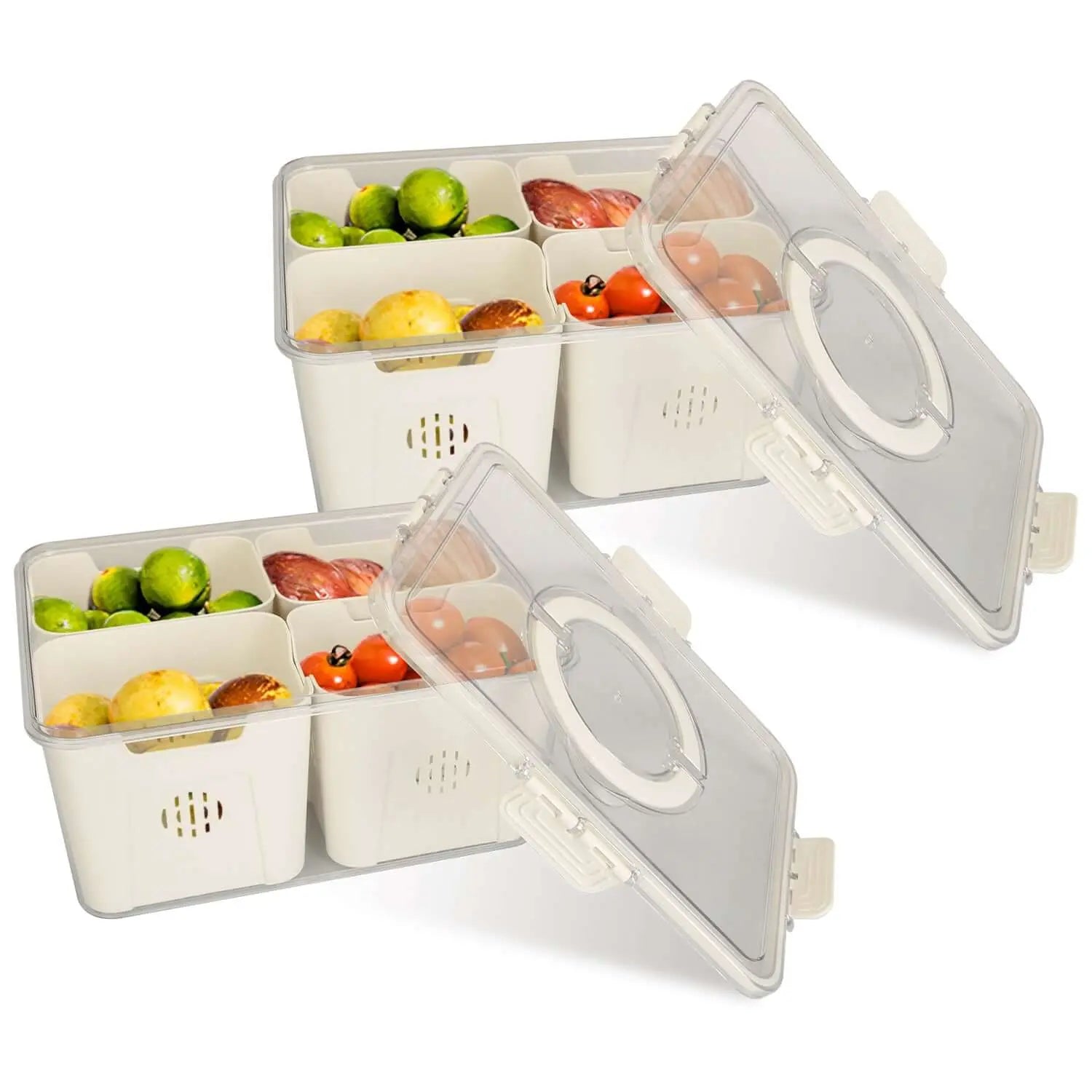 2Pack Airtight Fruit Storage Containers 4 Compartment Food Storage Containers Fruit Vegetable Organizers With 8 Removable Colanders For Fridge Picnic Know You're Still Able