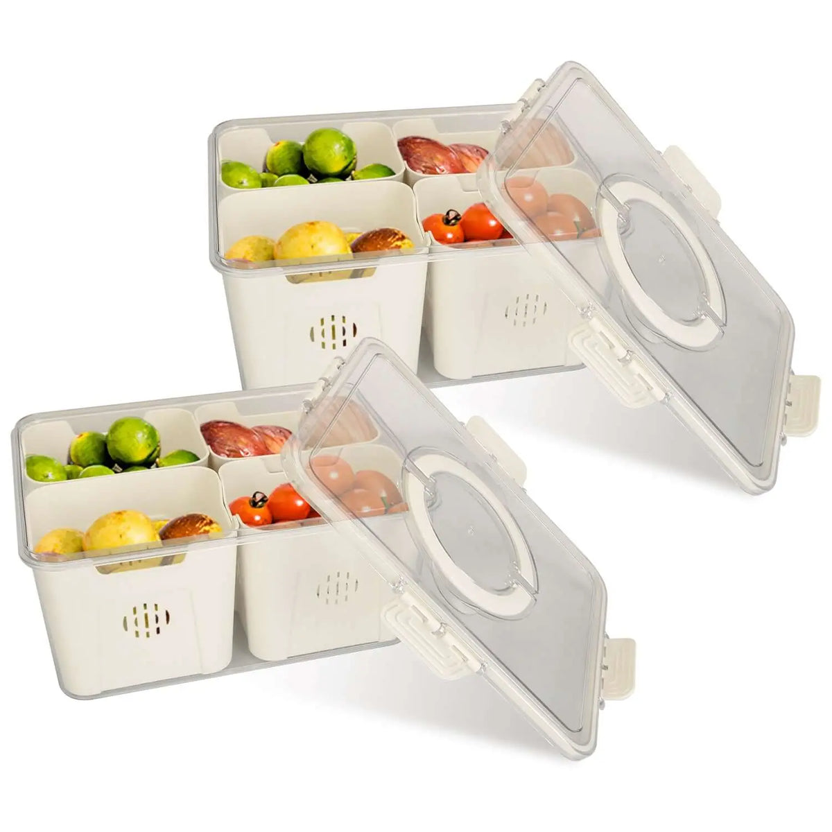 2Pack Airtight Fruit Storage Containers 4 Compartment Food Storage Containers Fruit Vegetable Organizers With 8 Removable Colanders For Fridge Picnic Know You're Still Able