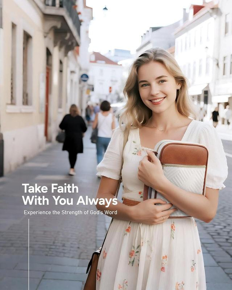 Quilted Vegan Leather Bible Cover, Color-Blocked Bible Cover Case for Women, Large Carrying Case with Handle, Study Supplies & Christian Gift for Women