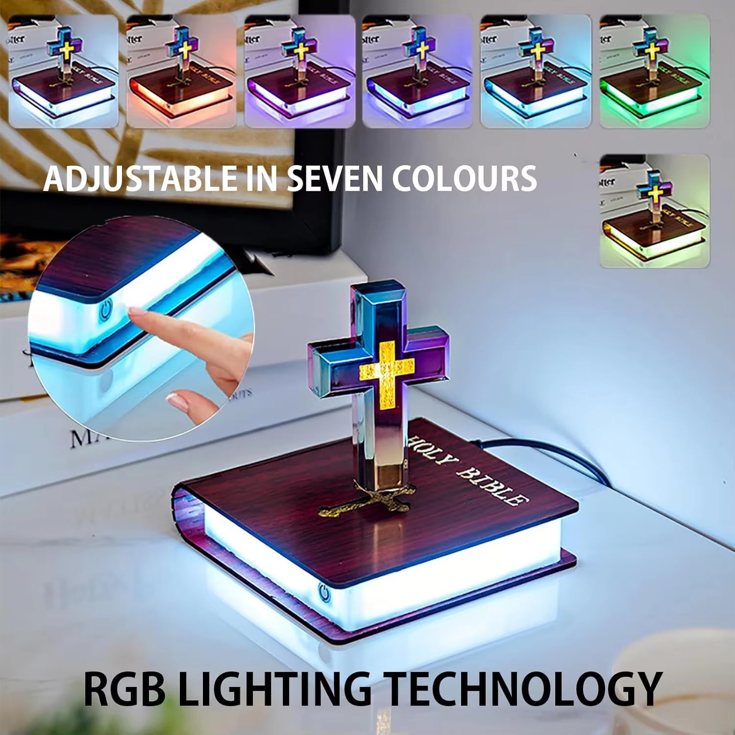 Levitating Cross Lamp Floating Cross Night Light with Jesus & Bible Design Magnetic Levitation Cross Lamp Christian & Catholic