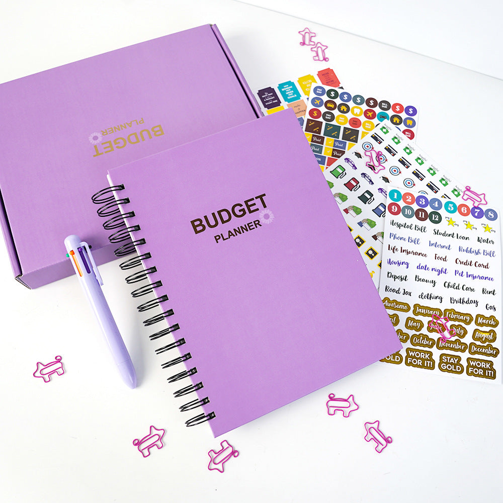 Coil Budget Planner Notebook with Monthly Financial Stickers | English Expense Tracker & Money Management Book Set