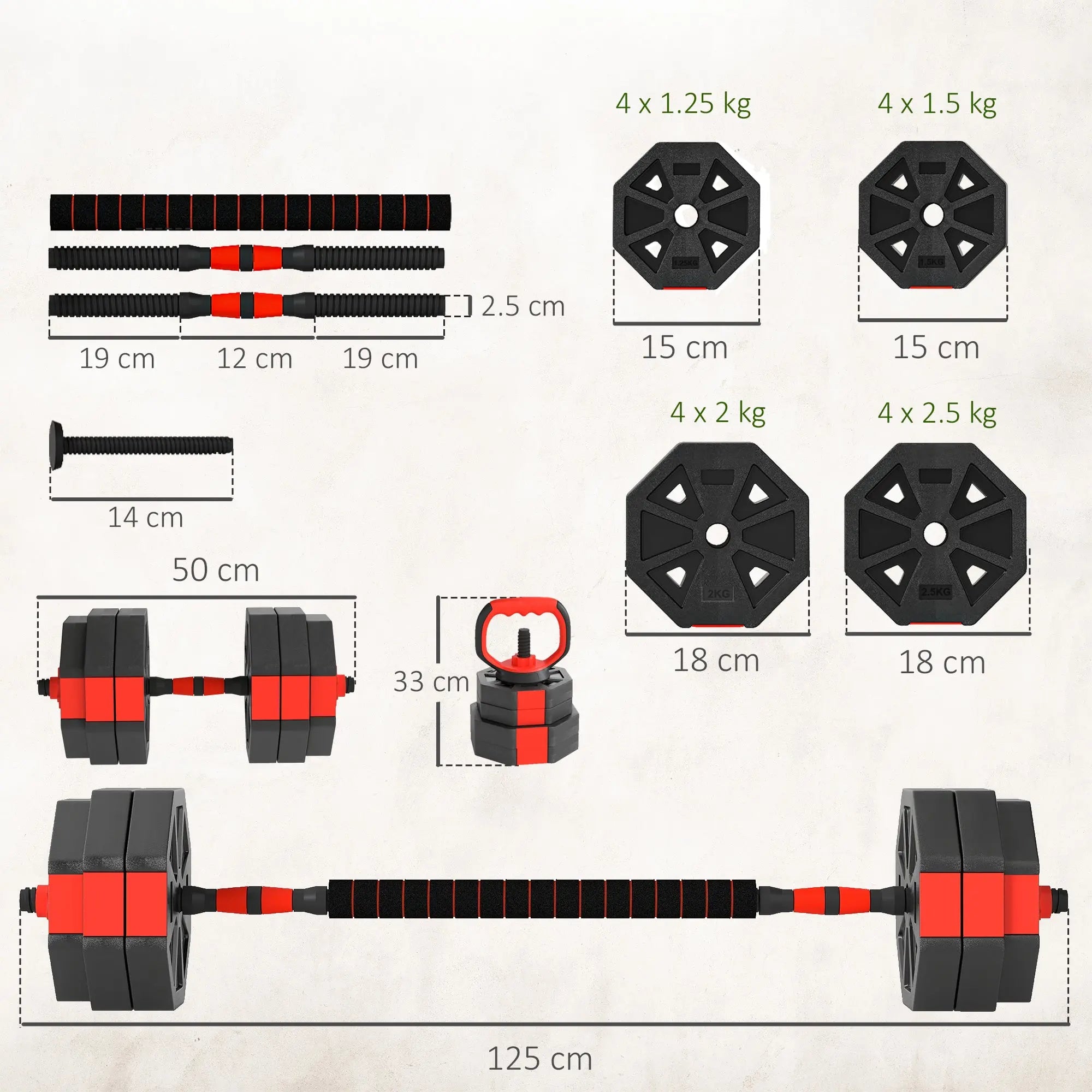 SPORTNOW 4-in-1 Adjustable Weight Dumbbells Set, Used As Kettlebell, Barbell, Dumbbell, Push-Up Stand, 30kg Free Weights Set For Men And Women Home Gym Training, Red Know You're Still Able