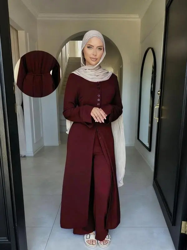 Women'S Modest Long Sleeve Top & Pants Set, Casual Loose-Fit Outfit, All-Season Comfortable Clothing for Daily Wear, Abaya Hijab Set Know You're Still Able
