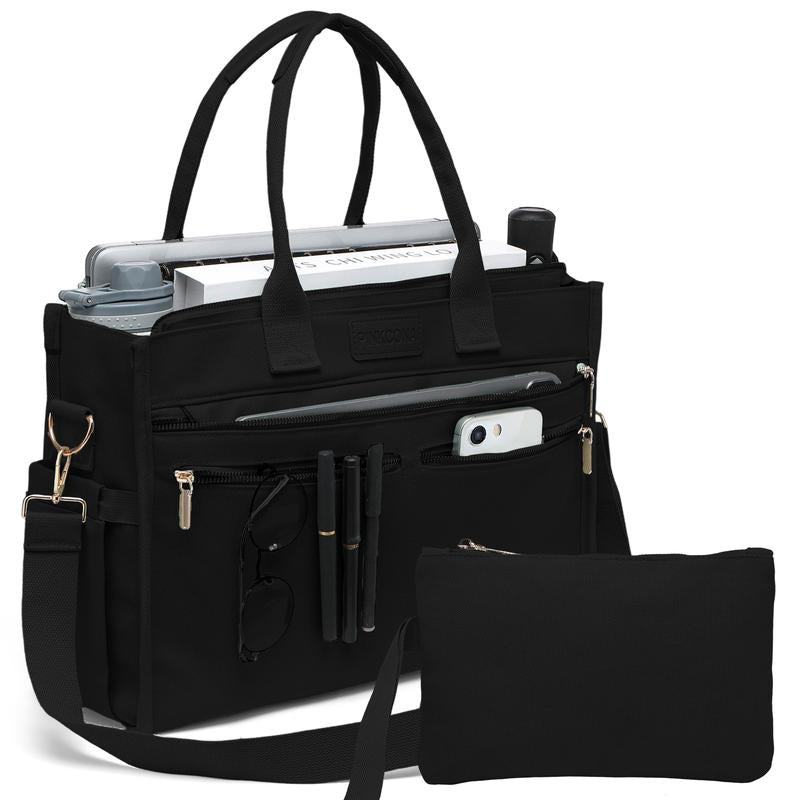 2Pcs/Set Large Canvas Tote Bag for Women, 14 Pockets Zipper Closure & Individual Compartments, Laptop Work Bag, Crossbody Shoulder Bag Purse, Suitable for Teacher, Nurse, College , Travel, Shop, Gym and Daily Use Plain Aesthetic Handbag