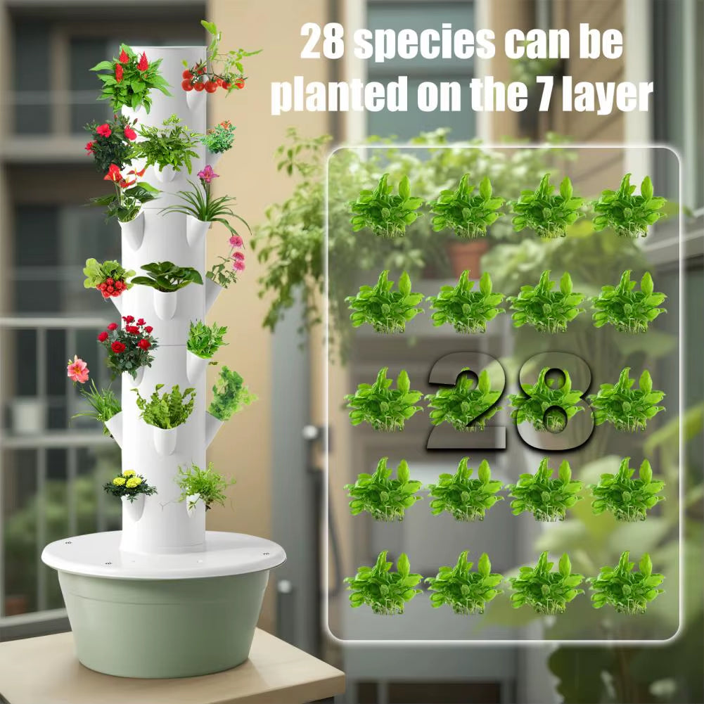 7 Layers Hydroponic Growing Tower with Tank, Indoor Hydroponics Growing System, Vegetables Vertical Planter Tower Garden Kit