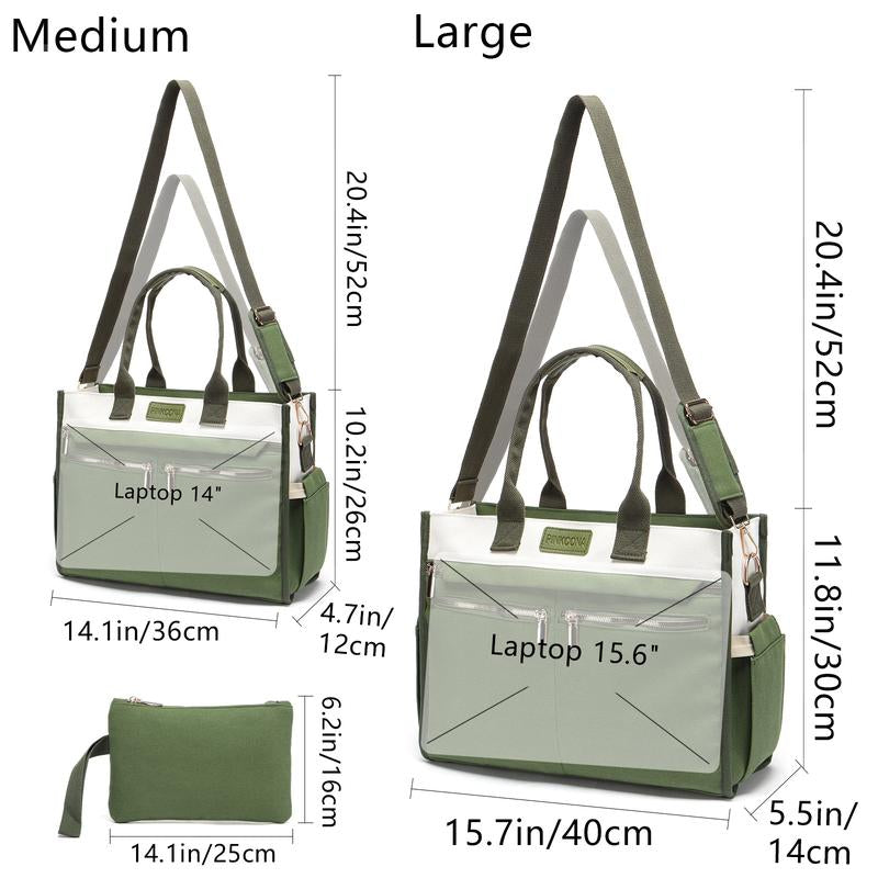 2Pcs/Set Large Canvas Tote Bag for Women, 14 Pockets Zipper Closure & Individual Compartments, Laptop Work Bag, Crossbody Shoulder Bag Purse, Suitable for Teacher, Nurse, College , Travel, Shop, Gym and Daily Use Plain Aesthetic Handbag