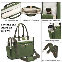 2Pcs/Set Large Canvas Tote Bag for Women, 14 Pockets Zipper Closure & Individual Compartments, Laptop Work Bag, Crossbody Shoulder Bag Purse, Suitable for Teacher, Nurse, College , Travel, Shop, Gym and Daily Use Plain Aesthetic Handbag
