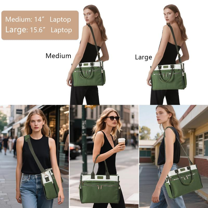 2Pcs/Set Large Canvas Tote Bag for Women, 14 Pockets Zipper Closure & Individual Compartments, Laptop Work Bag, Crossbody Shoulder Bag Purse, Suitable for Teacher, Nurse, College , Travel, Shop, Gym and Daily Use Plain Aesthetic Handbag