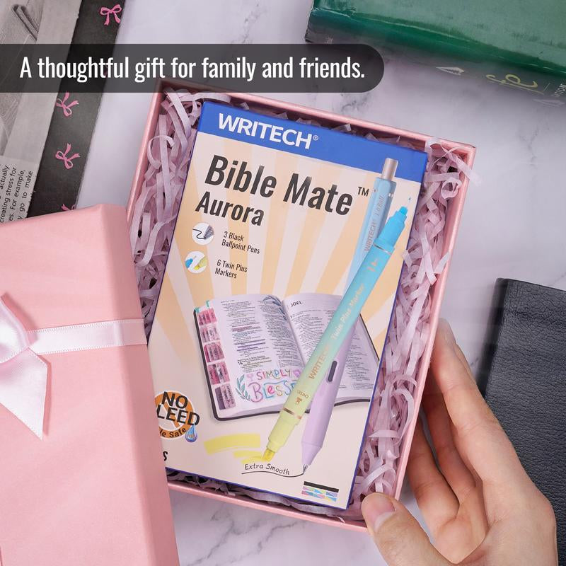 WRITECH Bible Mate Journaling Set: 1.0 Mm Black Ballpoint Pens, Bible Safe Dual Tip Highlighters, 9Ct Pastel Colors, Ideal for Bible Writing