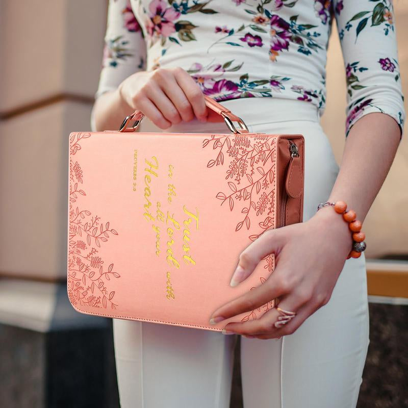 Christmas Gift Large Bible Case for Women with Pretty Floral Patterns and Bible Verses Bible Cover Case with Handle and Bookmark Leather Leather Book Case for Study Bible, Bible Study Supplies, Bible Journaling Kit, Teacher Appreciation Gift