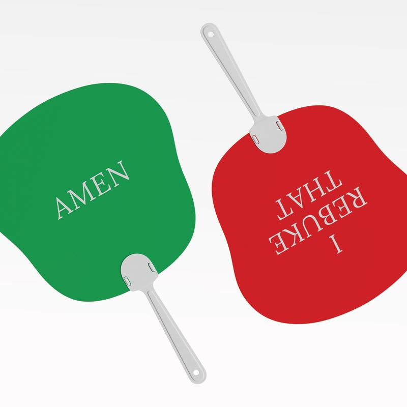 1 Card Game + 2 Double-Sided Fans AMEN & I REBUKE THAT Fans
