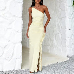 Women's Slant-Shoulder Ruffle-Front Split Dress Know You're Still Able