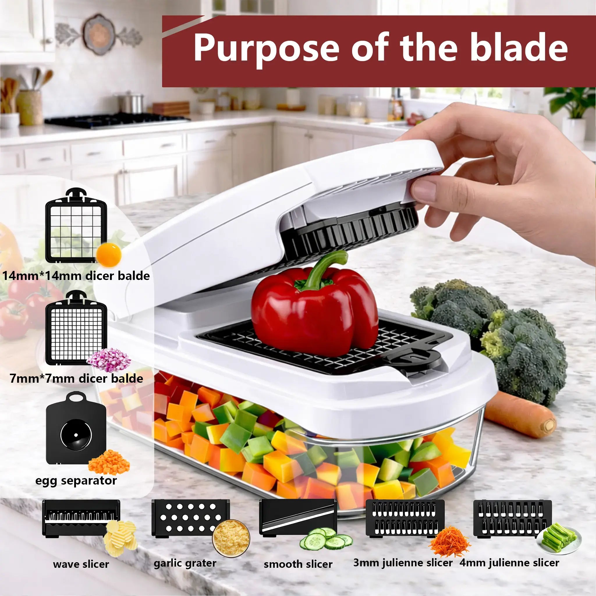 Snofrid Vegetable Chopper,15-In-1 Multifunctional Food Chopper,Professional Onion Chopper with 8 Blades,Vegetable Cutter with Container for Salad,Potato,Carrot,And Garlic; Essential Kitchen Tool Know You're Still Able