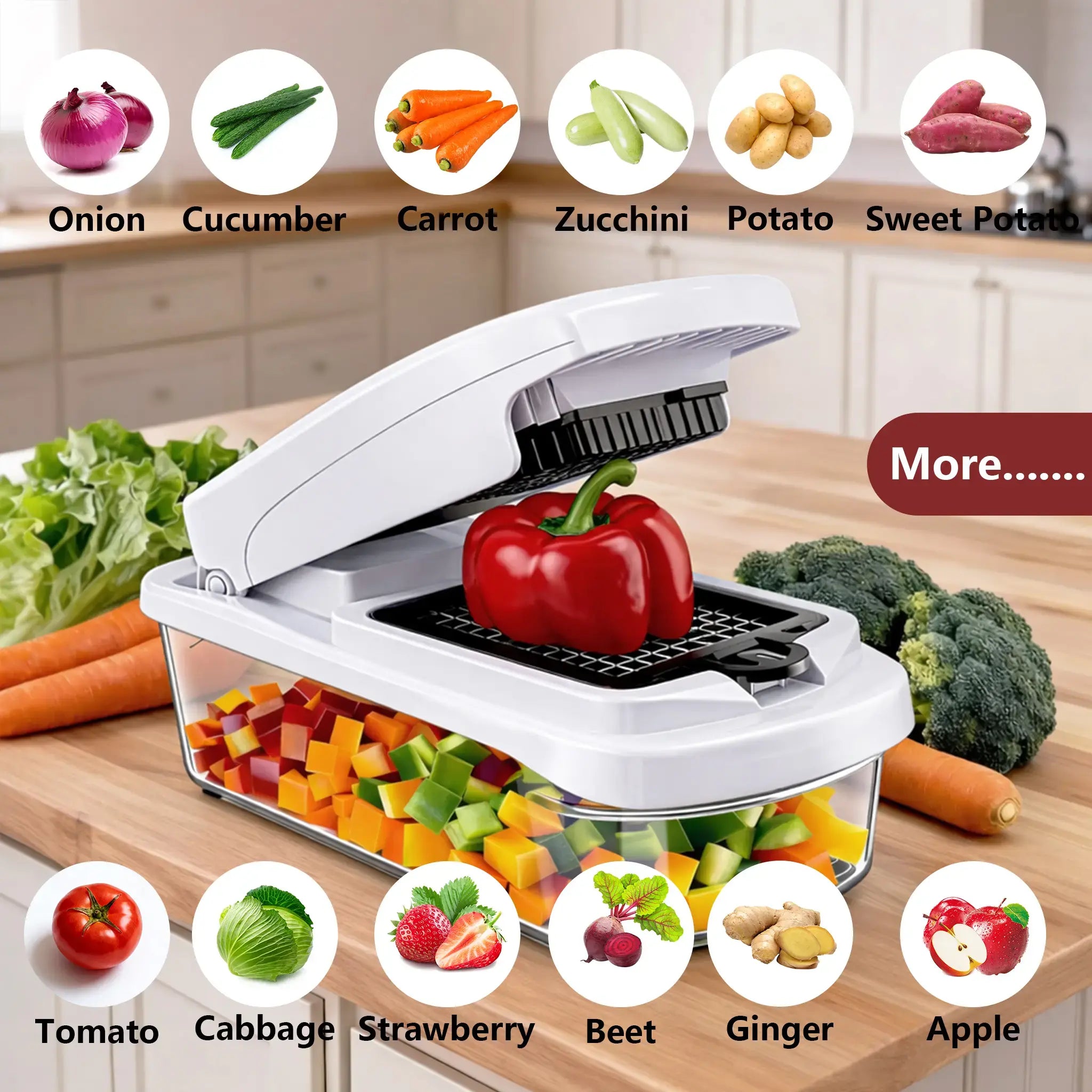 Snofrid Vegetable Chopper,15-In-1 Multifunctional Food Chopper,Professional Onion Chopper with 8 Blades,Vegetable Cutter with Container for Salad,Potato,Carrot,And Garlic; Essential Kitchen Tool Know You're Still Able